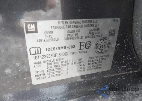 2016 GMC Sierra 2500Hd Sle из США, поврежденный, VIN 1GT12SE83GF186603